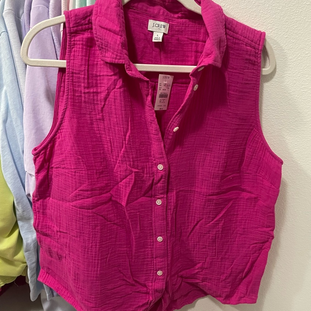 NWT J. Crew Pink Sleeveless Button Down Shirt